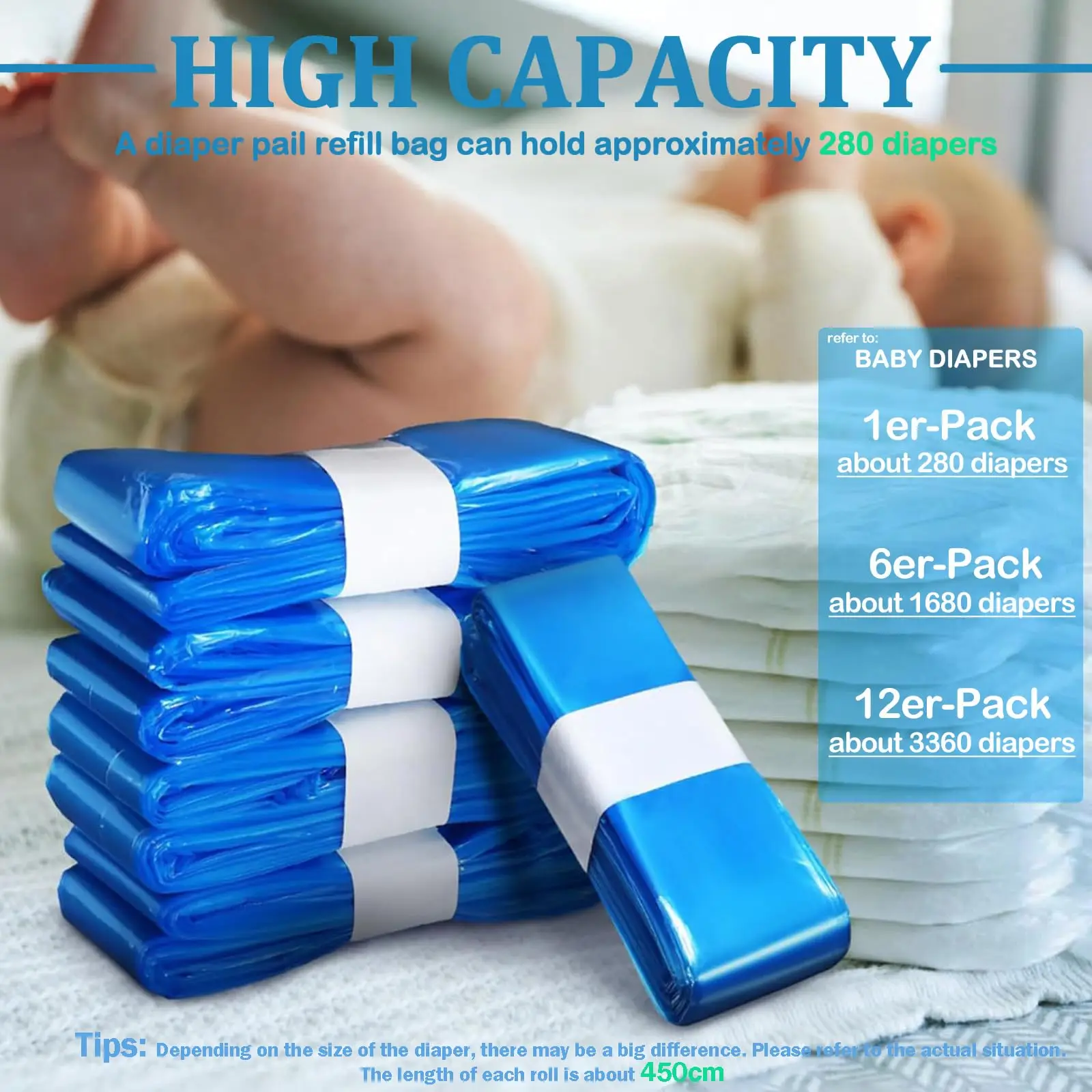 12 Nappy Bin Refill Cassettes Excellent Sealing and Toughness Nappy Bin Refill Bags Compatible with All Nappy Bins & Cat