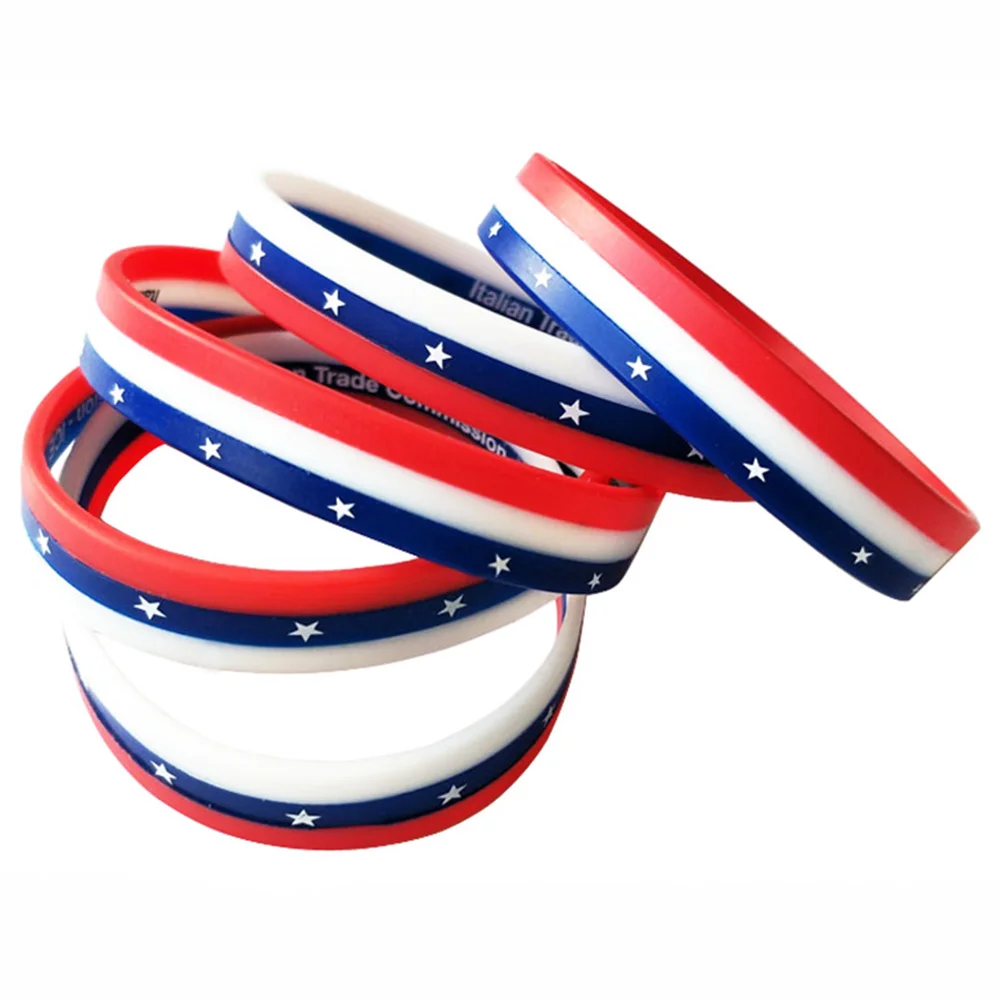 Customized France Flag Layer Tricolors Strips Printing LOGO Silicone Bracelet Wristband Rubber Hand Band