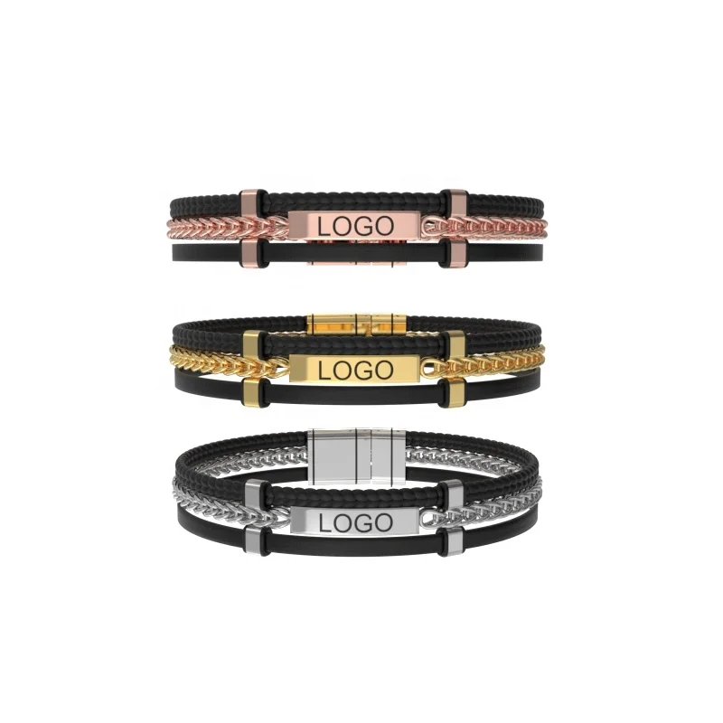 OEM Manufacturer Custom Made Stainless Steel Bracelet Braided Italian Mens Leather Bracelet