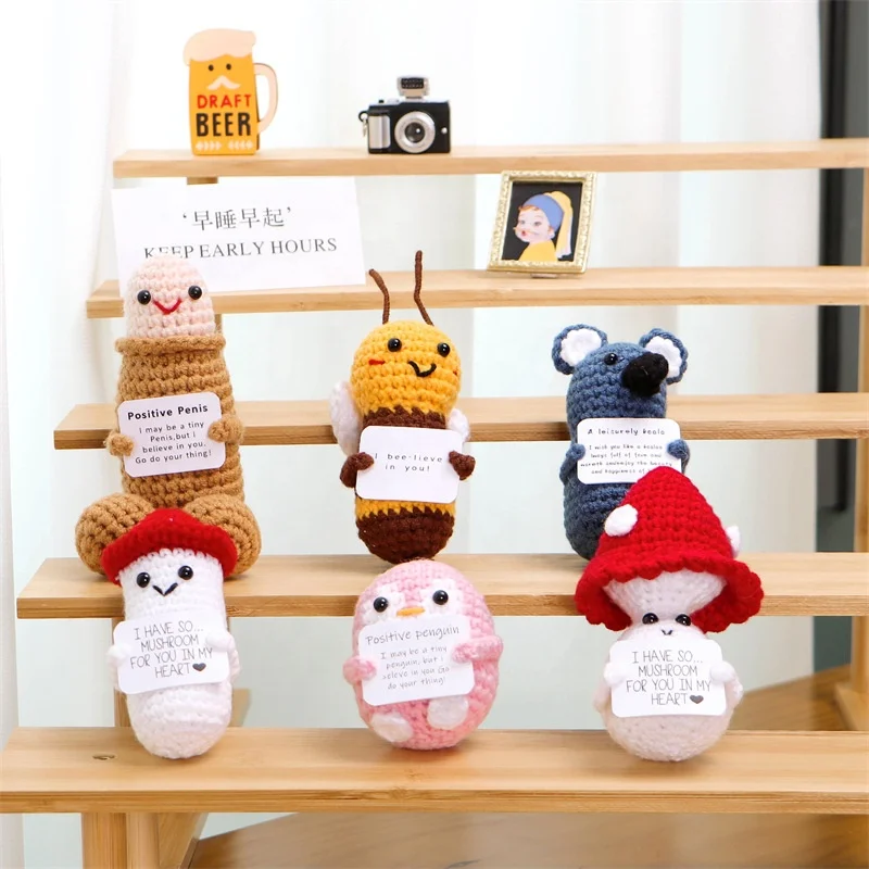 New Positive Energy Potato Finished Handmade Wool Knitted Doll Toy Finished Home Office Car Decoration Crochet Gifts Doll Toy