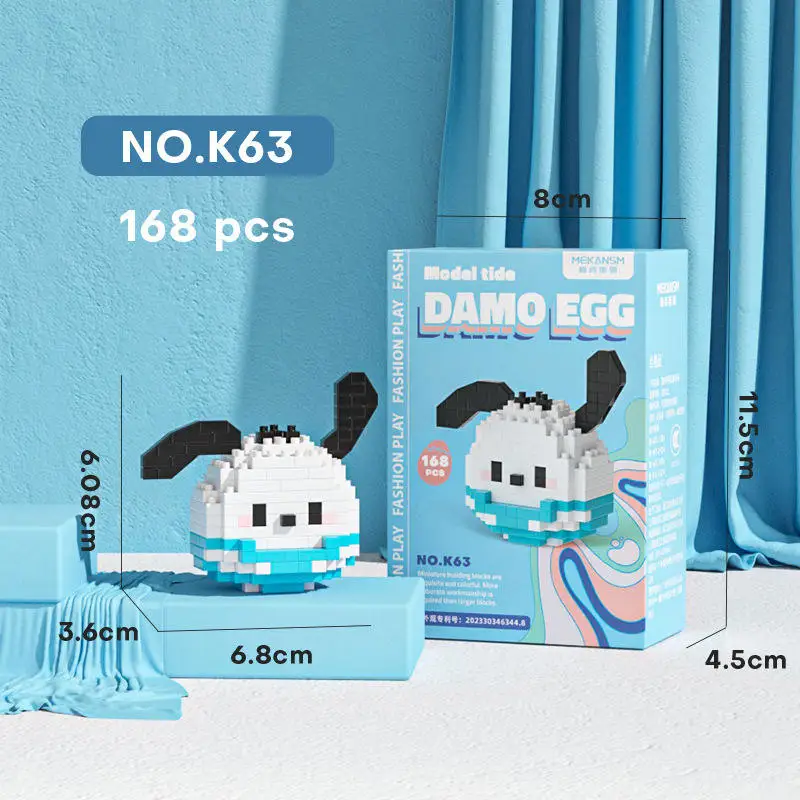 2024 Wholesale Cartoon Kuromi Pochacco DIY Building Blocks Kawaii Anime Cat Melody Assembled Toy Doll Bricks