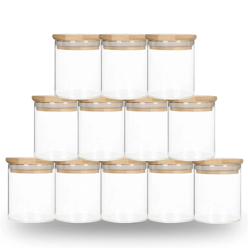 Airtight Glass Storage Canisters Sets With Bamboo Lid Food Jars Flour Brown Sugar Pantry Spice  For Kitchen Counter