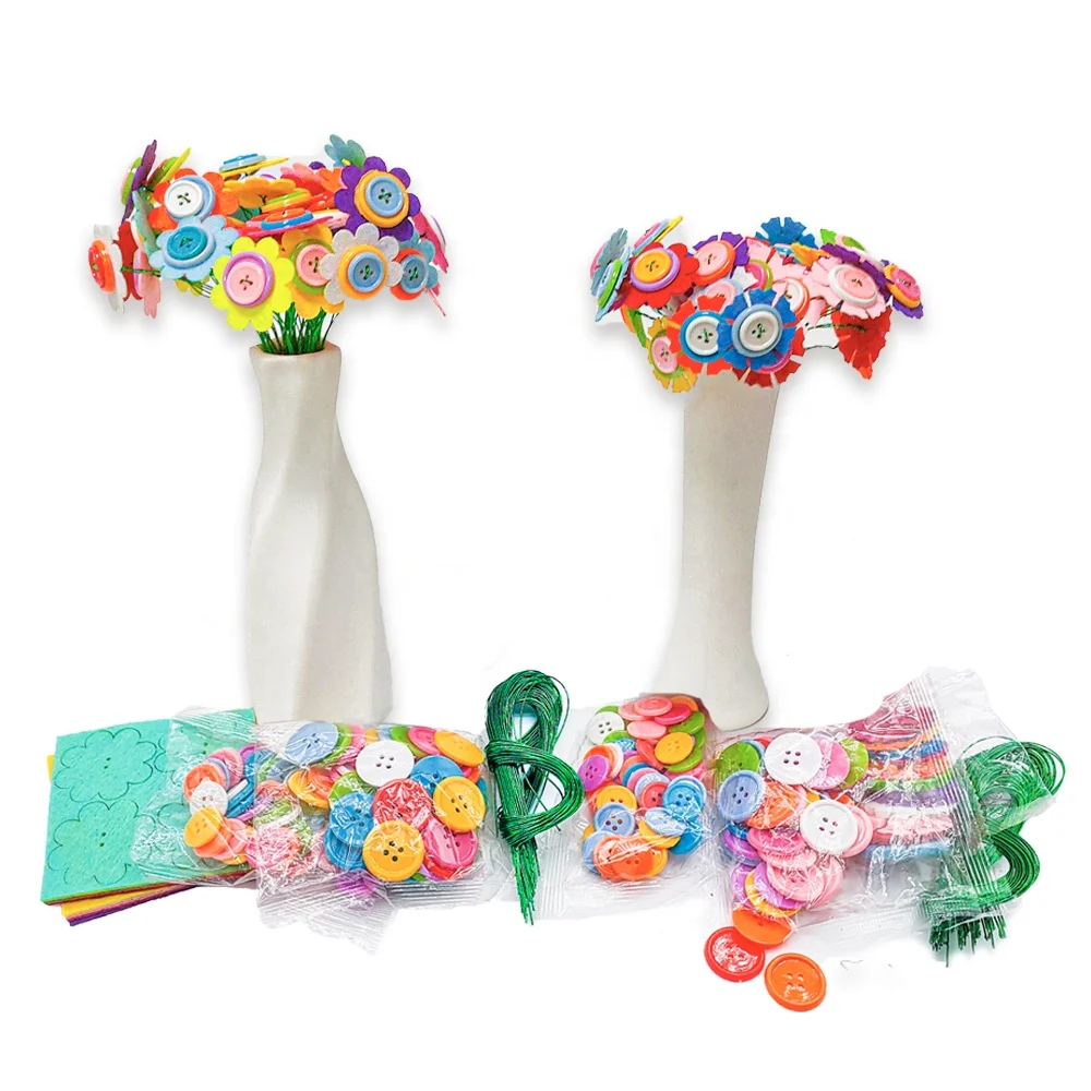 DIY Bouquets Craft Kits for Kids Art and Craft Make Your Own Button Felt Flowers Fun Vase Craft Project Toys