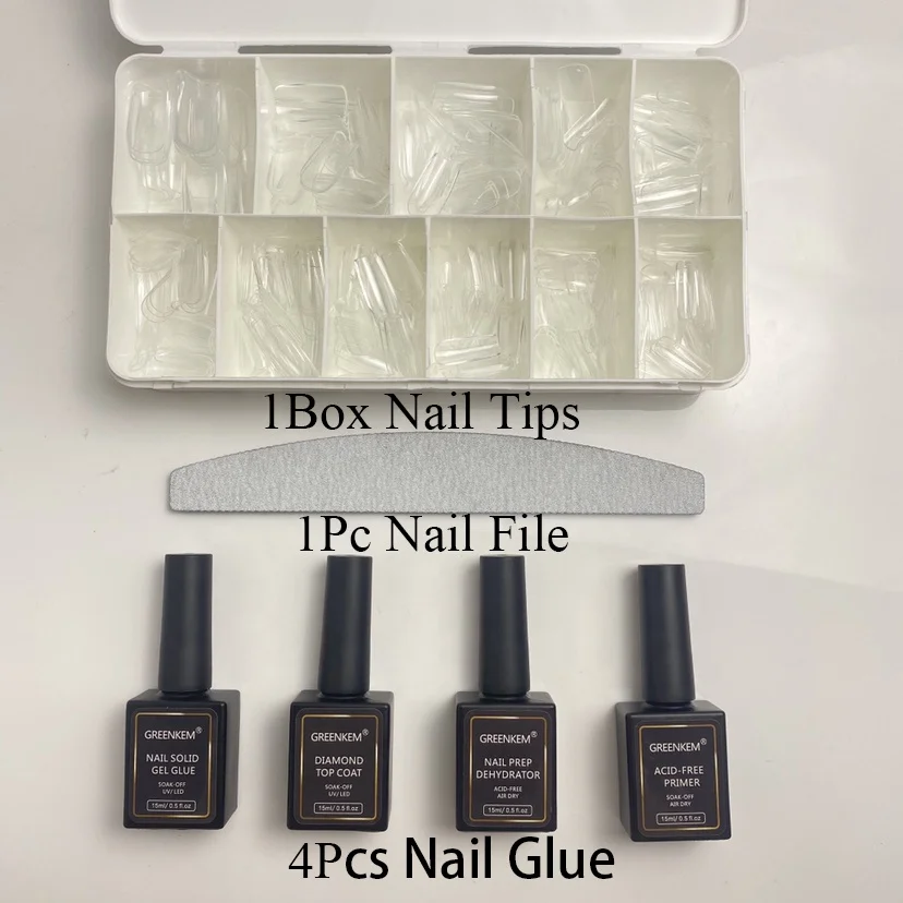 Custom Logo Full Cover Tips Glue Gel Nail X With Mini Lamp Nail Extension Gel Set Soft Gel Nail Extension Tips Kit