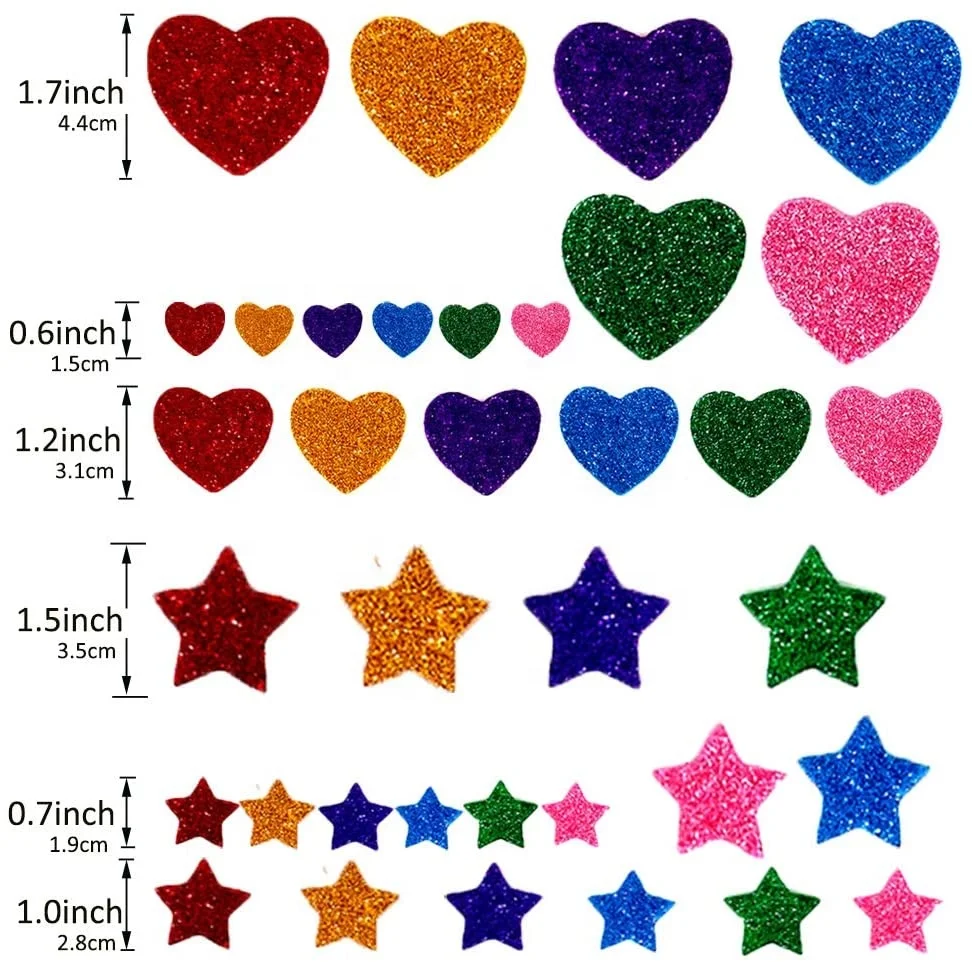Stars Mini Heart Shapes Colorful Self Adhesive Glitter Foam Stickers Holiday Decoration Decorative Sticker Die Cutting Printing