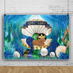 7x5ft Mermaid Under The Sea Photography Backdrop Props Ocean Purple and Teal Girl One Birthday Party Decoration Starfish Shell