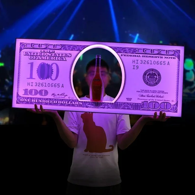 Nightclub Bar LED Glowing US Dollar Messages Board Sign Liquor VIP Wine Bottle Display Holder Stand Glorifiers Service Presenter