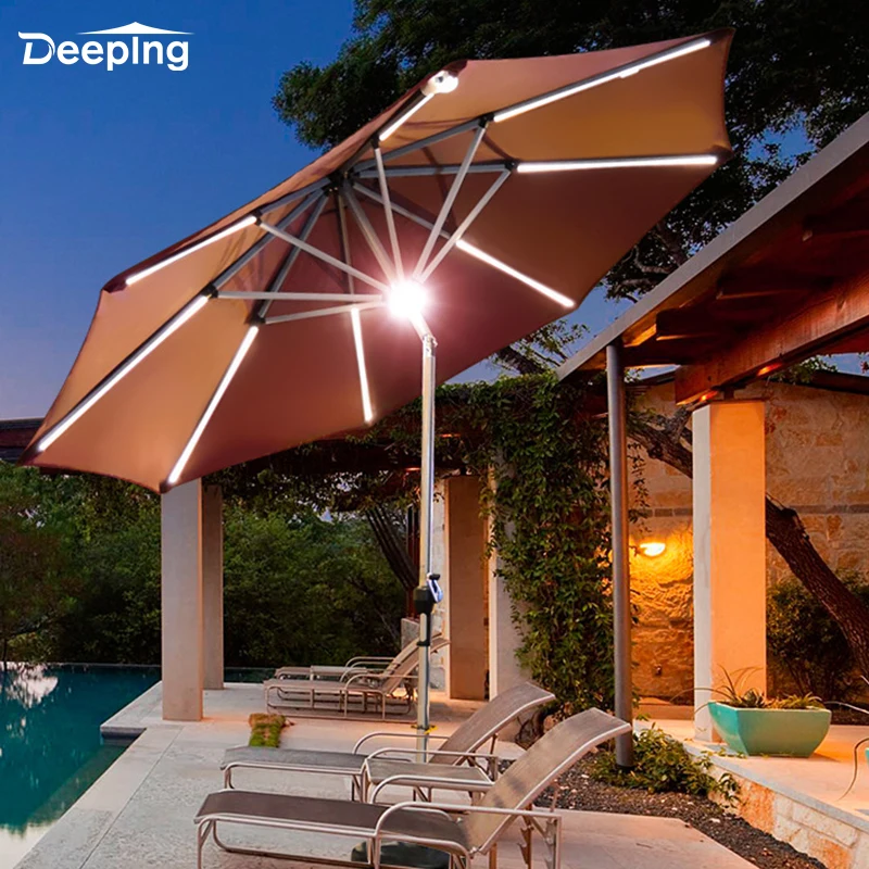 Glamping modern design outdoor parasol solar led light parasol patio umbrella table avec parasol