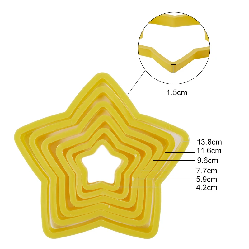 6pcs/set Pentagram Star Cookie Cutter Mold 3D Fondant Pastry Biscuit Fondant Cake Baking Mold DIY Cake Decorating Tools