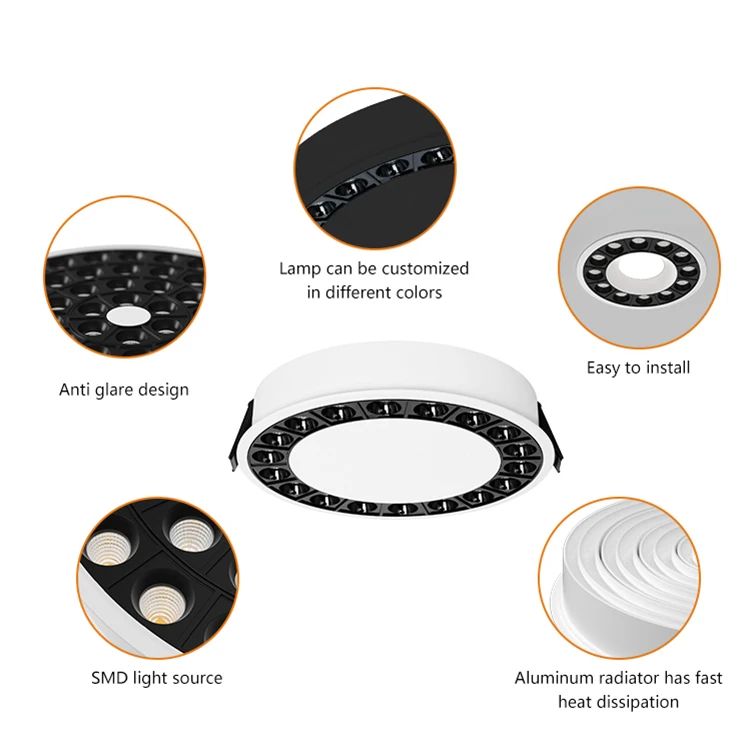 Modern circular recessed spotlight indoor hotel project led downlight round grille light