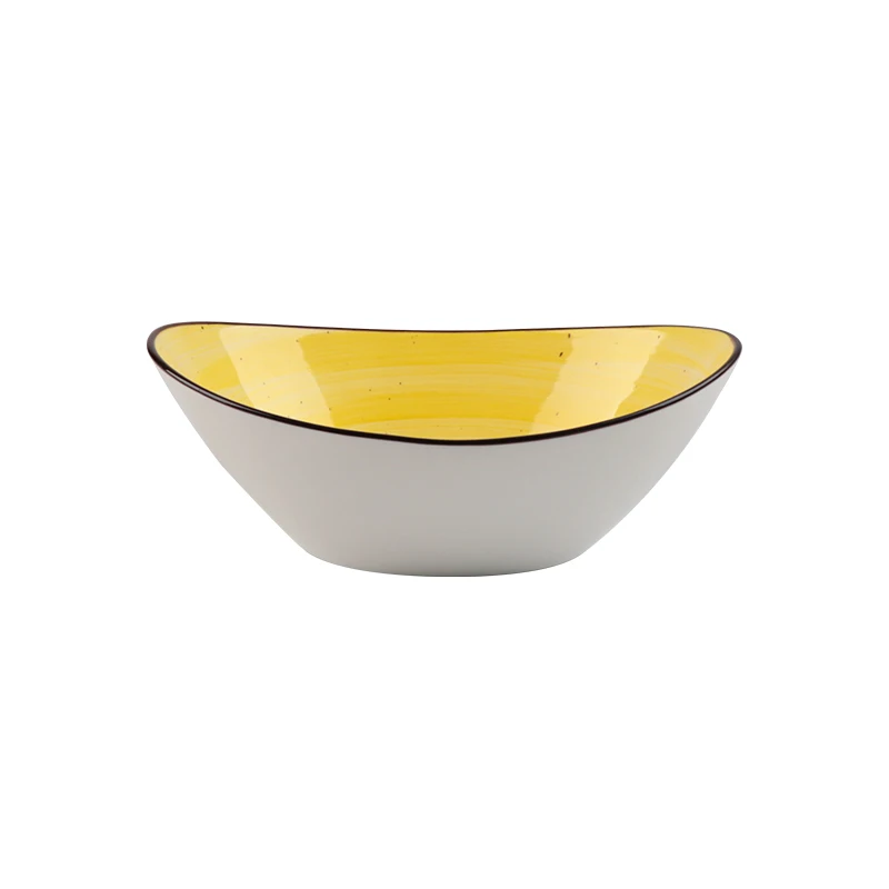 Yellow serving glazed Ceramic soup bowl Yellow color decorative Porcelain bowl Salad Boat Bowl