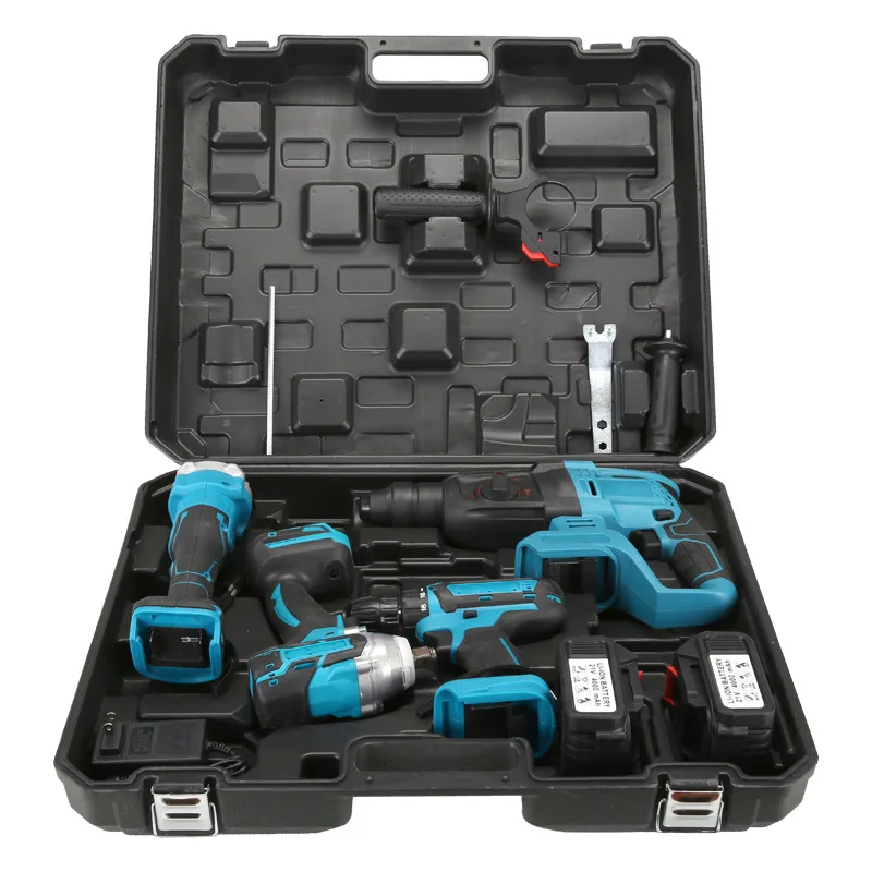 Wholesale 4pcs set combination impact wrench angle grinder hammer dril brushless electric power tool kits with two batteries