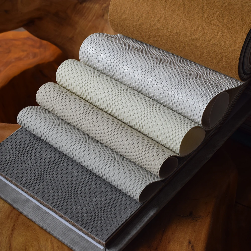 Free Sample Pvc Faux Synthetic Leather Fabric Thick Vegan Wall Decorative Fabrics Leather 3D Wallpaper For Bedroom Walls