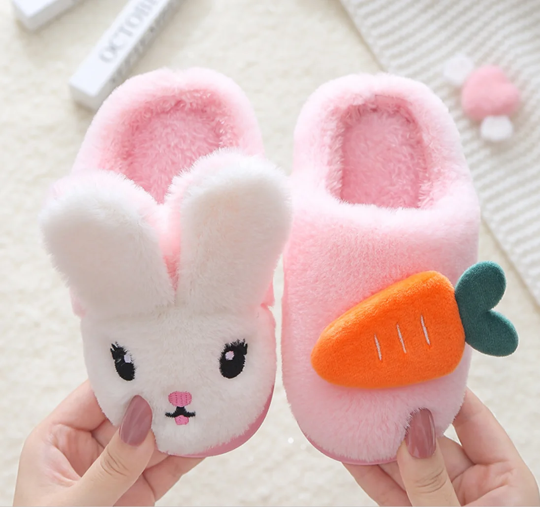 
warm children pu winter slipper kids indoor shoes with 3D rabbit 