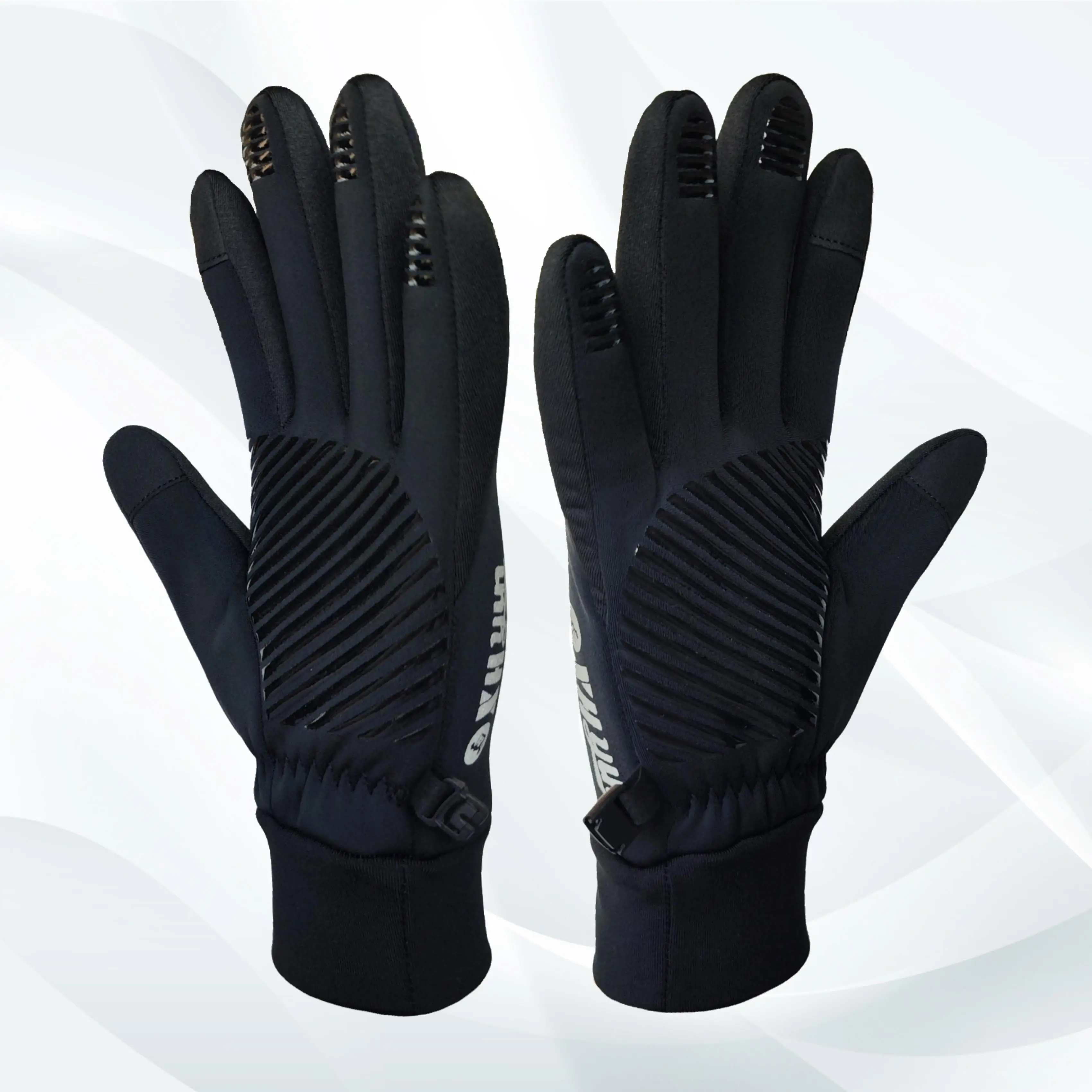 Black polyester elastic breathable anti-slip wear-resistant winter full finger bike road cycling warm riding bicycle gloves