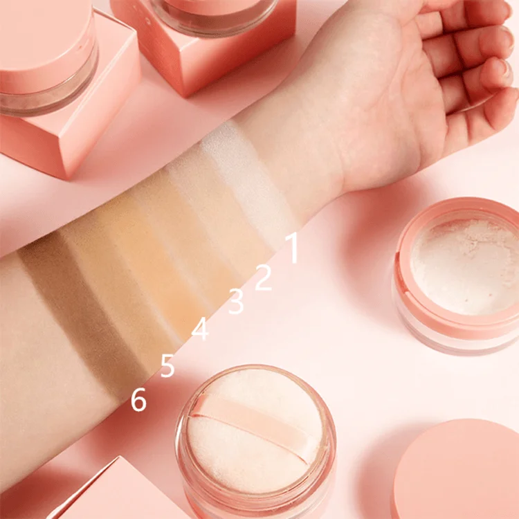 Wholesales Oem 6 Colors Pink Lid Pigment Custom Logo Private Label Face Makeup Setting Loose Makeup Powder With Cosmetic Puff