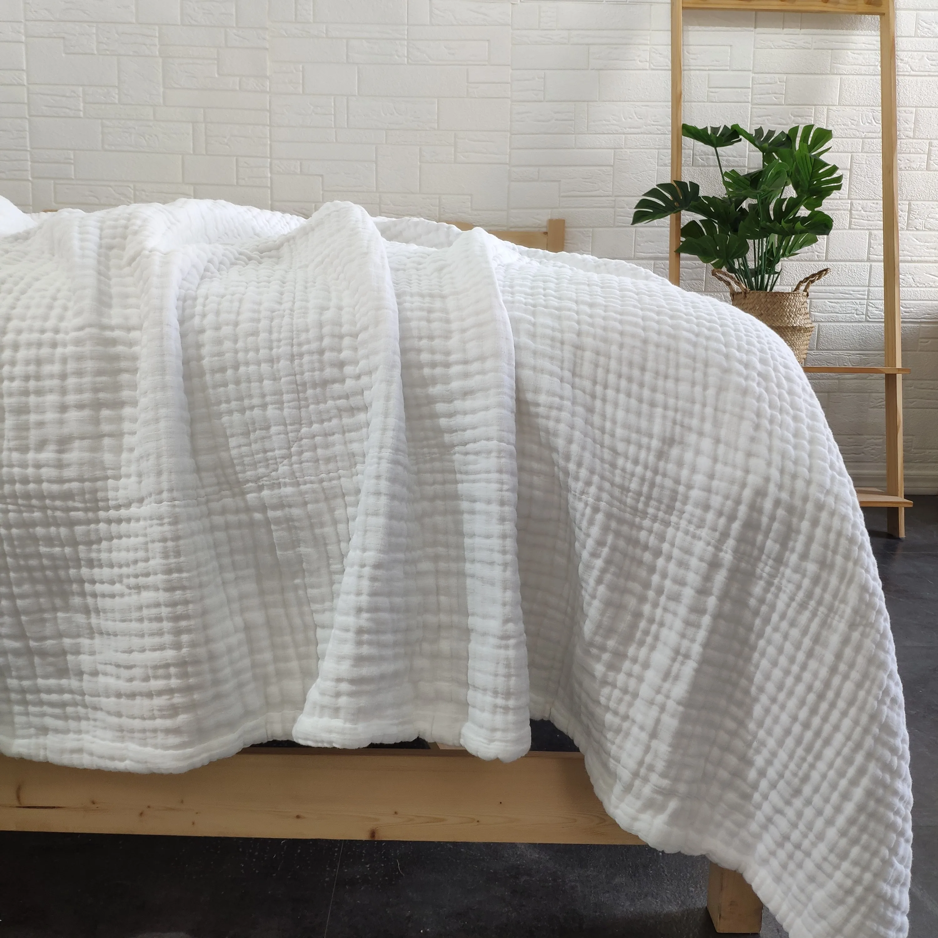 Custom Size 4 Layers Crinkle Cotton Gauze Blanket 100% Cotton White Color 110 x 110 cm Baby Blankets