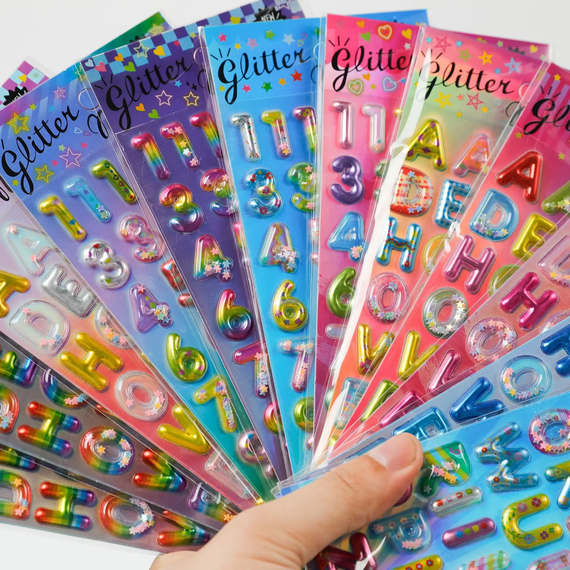 3D Glitter golden silver stamping water injection arabic alphabet sticker shaking water stickers for kids