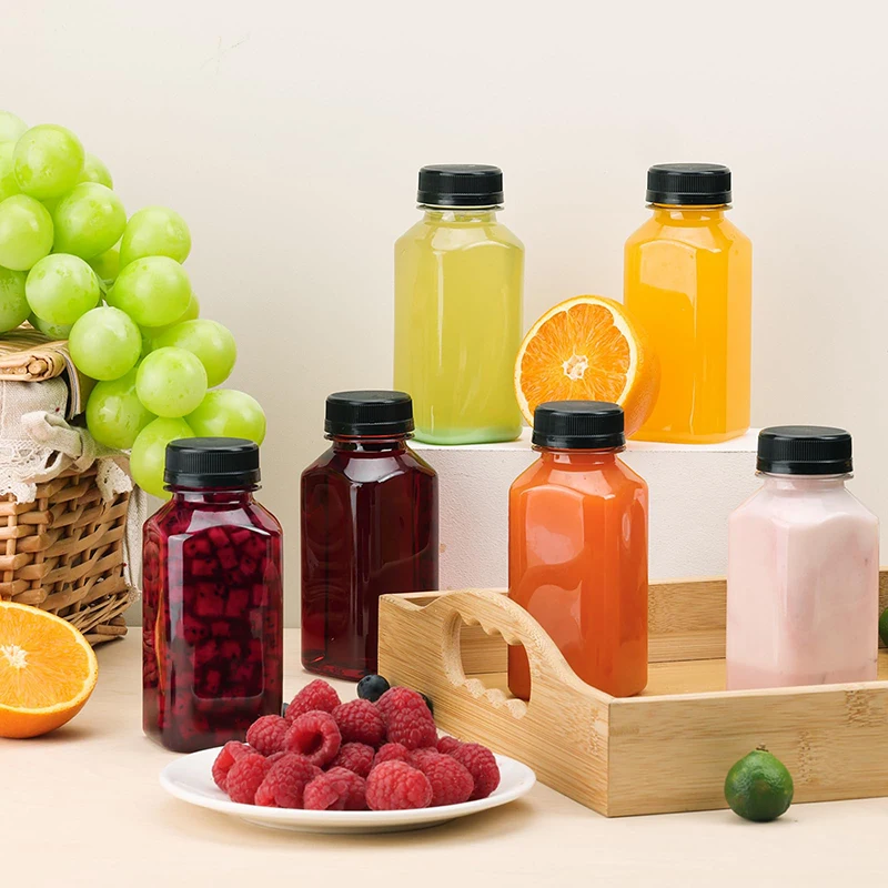 Custom 2 4 8 12 16 oz PET Plastic Square Juice Bottles For Juice Business. 60ml 120ml 250ml 350ml 500ml Juice Bottle With Cap