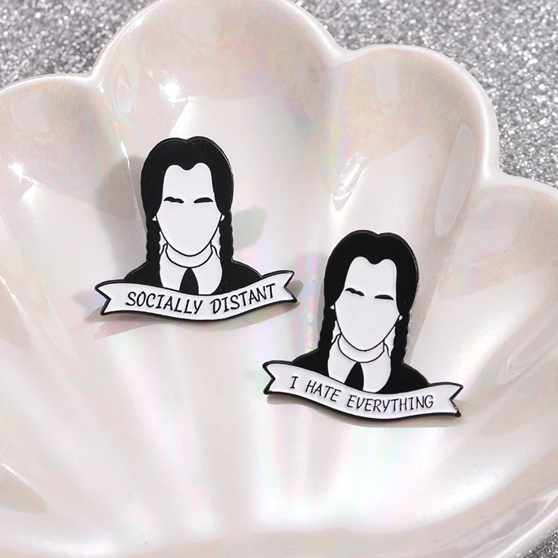 Horror Anime Role Twin Ponytail Girl Enamel Pins Custom Socially Distant Normal Is An Illusion Brooch Lapel Badge Jewelry Gifts