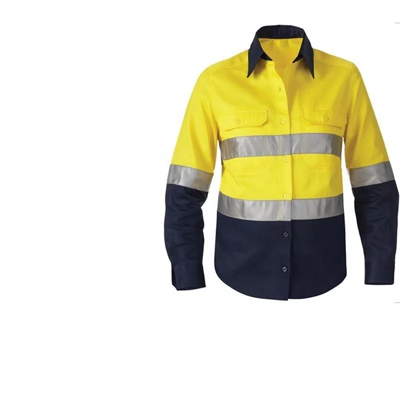 UV40+ oftextile Work reflectors shirts Two tone hi vis 100 cotton shirts rip stop spliced color hi vis work shirt