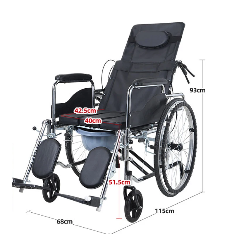 Factory High Quality Lightweight Manual Reclining Commode Wheelchair With Toilet Folding Portable Wheelchair