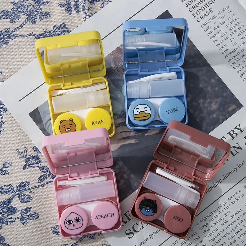 Четырехцветный мультяшный милый чехол для контактных линз с зеркалом