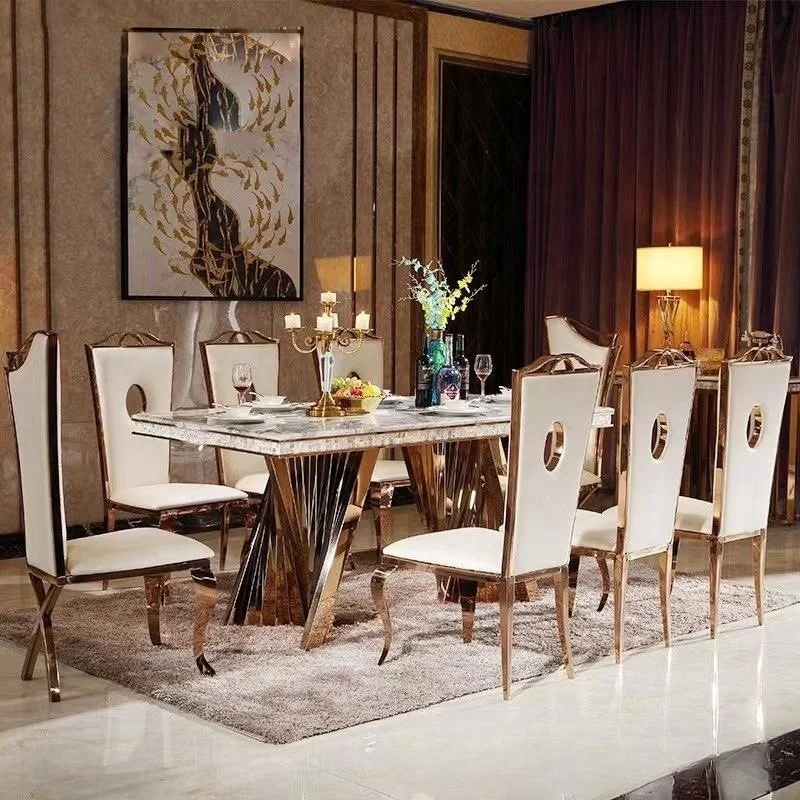 Nordic designs stainless steel dining table 10 seat marble dining table modern luxury dining table 8 Seaters