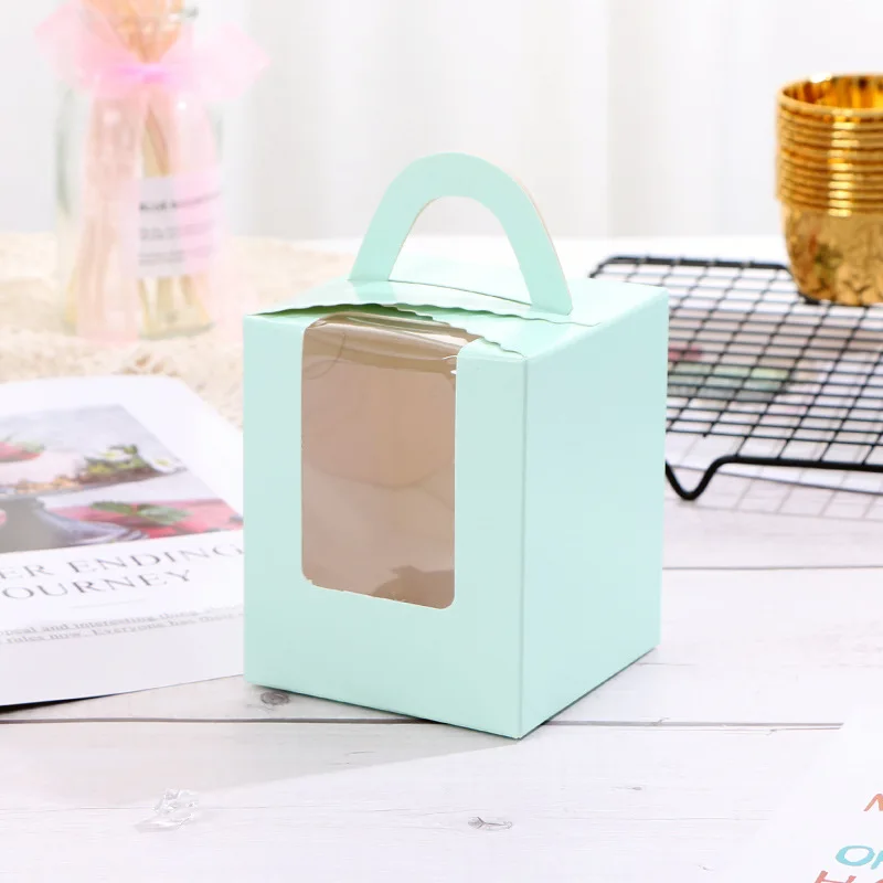 Multi-color Professional food grade Small Cake Tall Cupcake Paper Packaging Gift Box With PVC Clear Window