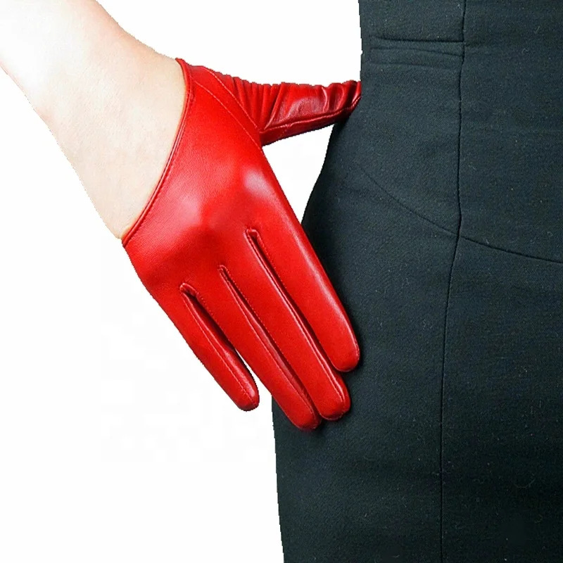 
Women Trendy Style 100% Real SheepLeather Gloves Evening party Red Half palm Gloves For Size S/M/L/XL/2XL 