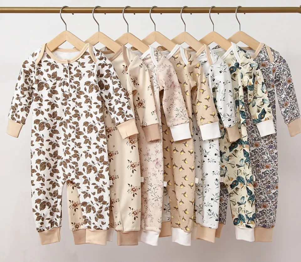 GOTS Organic Cotton Print Long Sleeve New Born Baby Clothes Baby Onesie Rompers