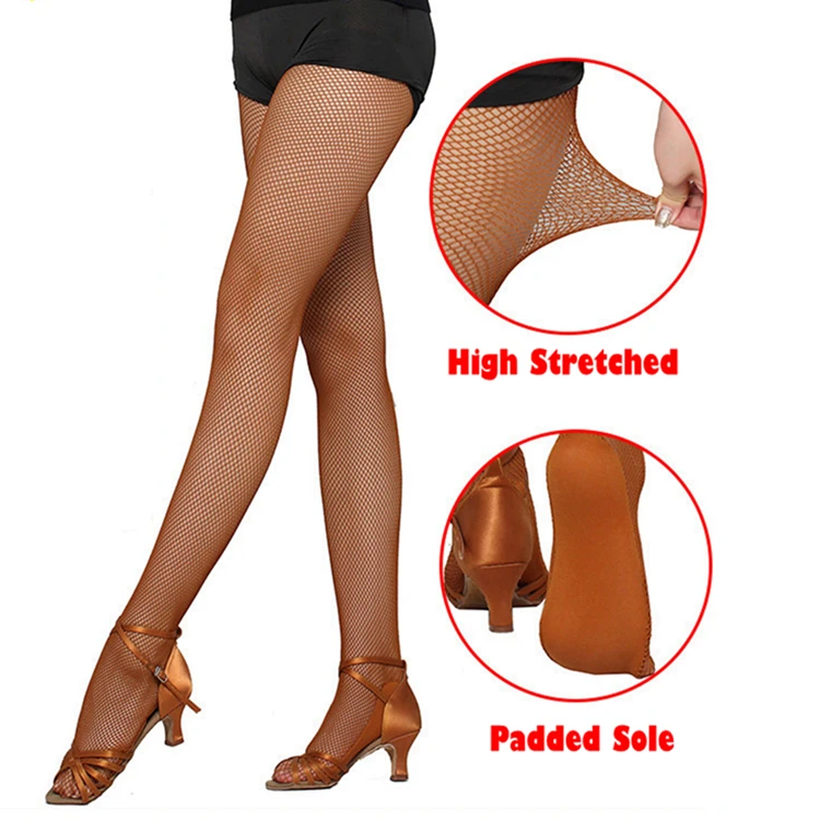 Channel 3 Colors Women Girls Professional Padded Footed Latin Ballroom Dance Fishnet Tights Stockings