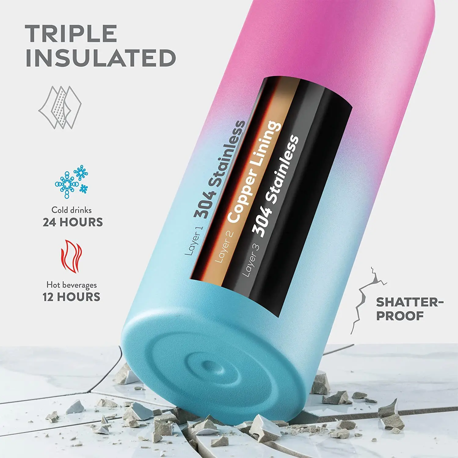 Factory Hot Sale 22oz Wholesale Blank Double Wall Stainless Steel  Sports Aqua Flask Tumbler Straight  Water Bottle With Straw