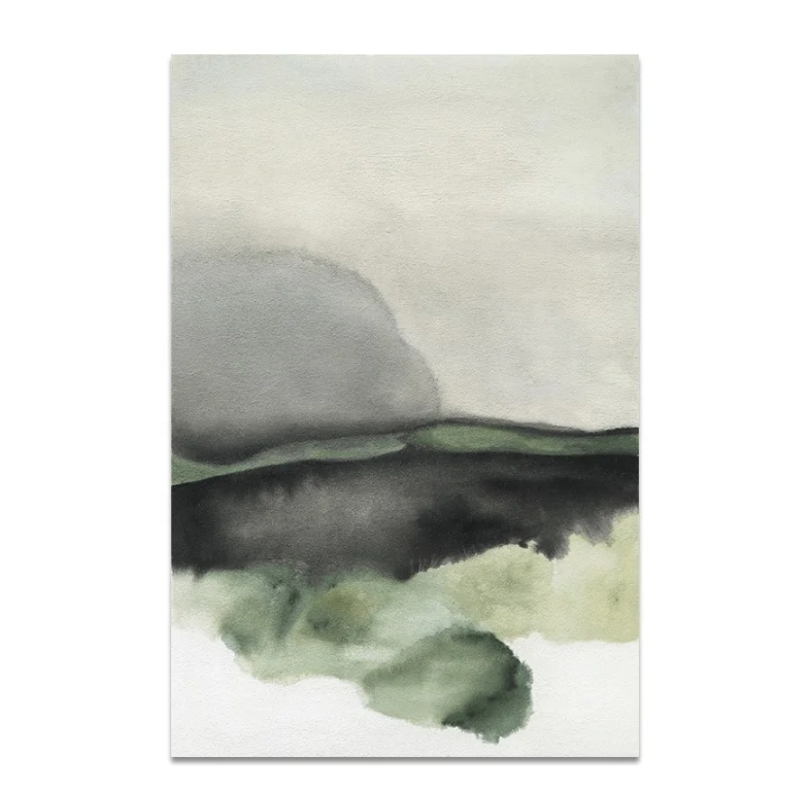 Modern Simple Original Green Hills Chinese Ink Painting Hand-painted Texture Thick Oil Abstract Living Room  Wall Art