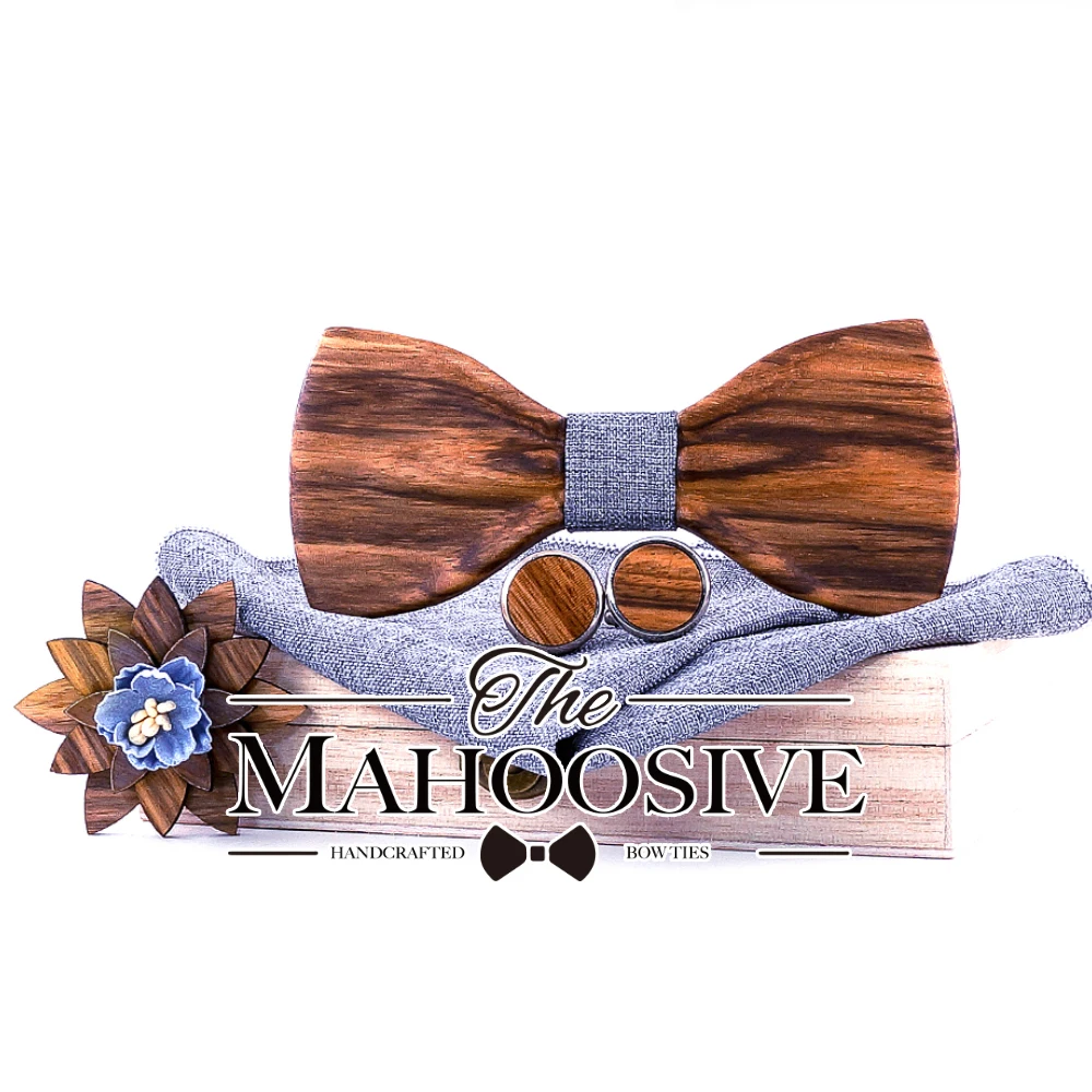 Wooden bow tie Men Bowtie Newest Butterfly Knot Mens Accessories Wood Cravat Formal Commercial Suit Wedding tie Gift Set