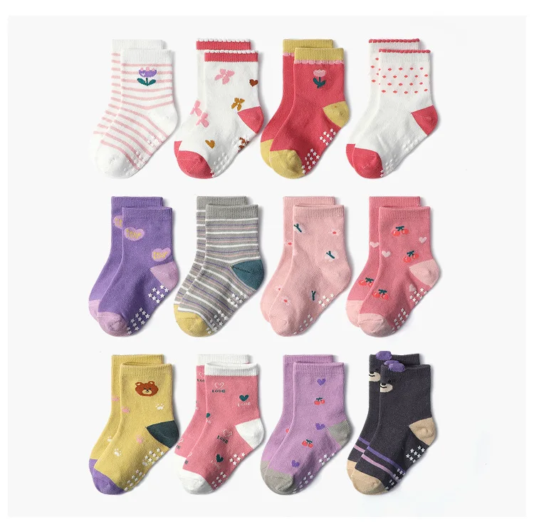 Newborn Baby Boy Toddler Knitted Knee-High Kid Socks Cute Cartoon Animal Floor Grips Organic Cotton Anti-Slip Slipper Walk Socks