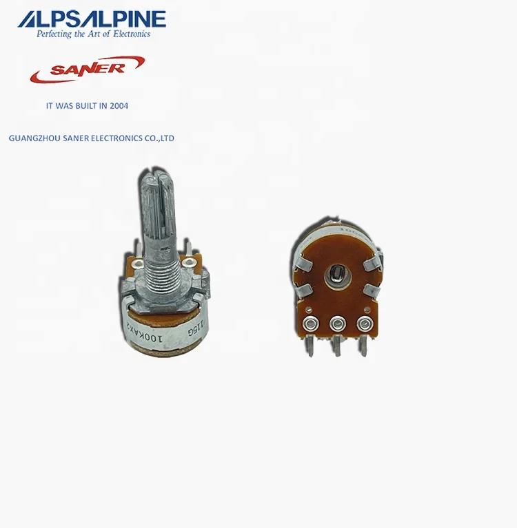 ALPS RK163 series metal shaft rotary potentiometers  RK16312A0C23 100K