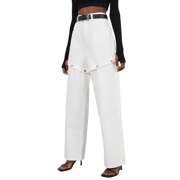White Crepe Cutout Straight Stretchy Women Trousers And Pants