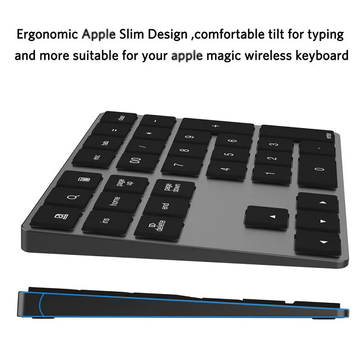 Factory Slim 34 keys BT Compatible Number Keypad With USB HUB Aluminum Wireless Numeric Keyboard