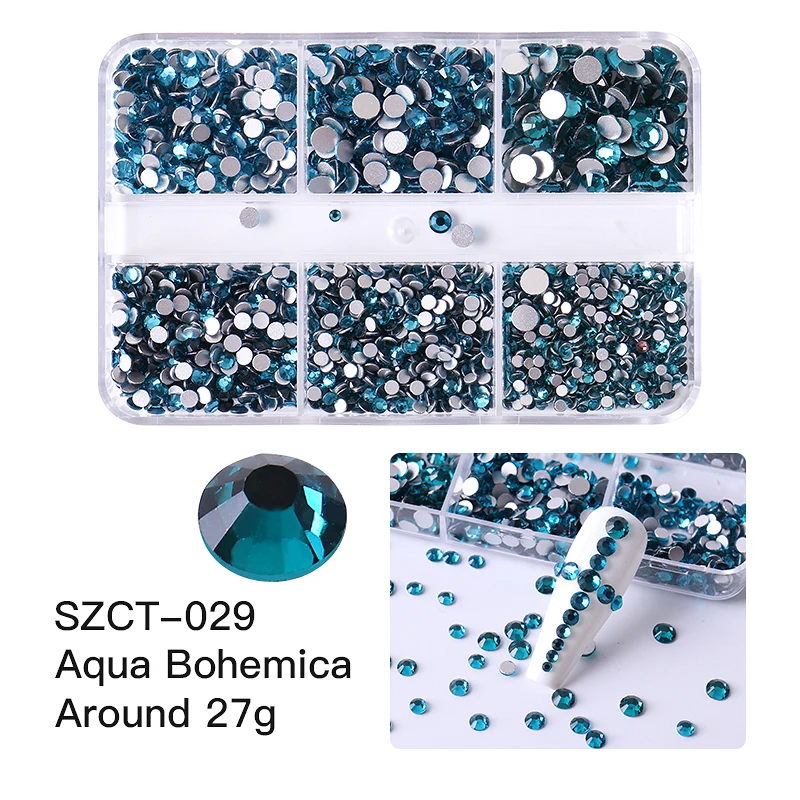 SZCT-029 1 Box 6 Cells Crystals Nail Art Rhinestone Rose Gold Silver Mixed Sizes DIY Nail Art 3d Decoration for Crafts Accessory