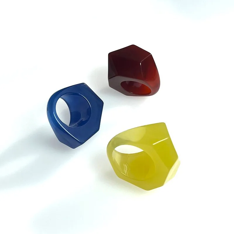 Vertebral Stereoscopic Resin Plastic Acrylic Rings Minimalist Stacking Faceted Resin Acrylic Handmade Candy Color Chunky Rings