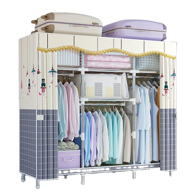 Hot sale DIY cloth wardrobe thickened steel pipe wardrobe thickened single assembly cloth cabinet wardrobe rental room
