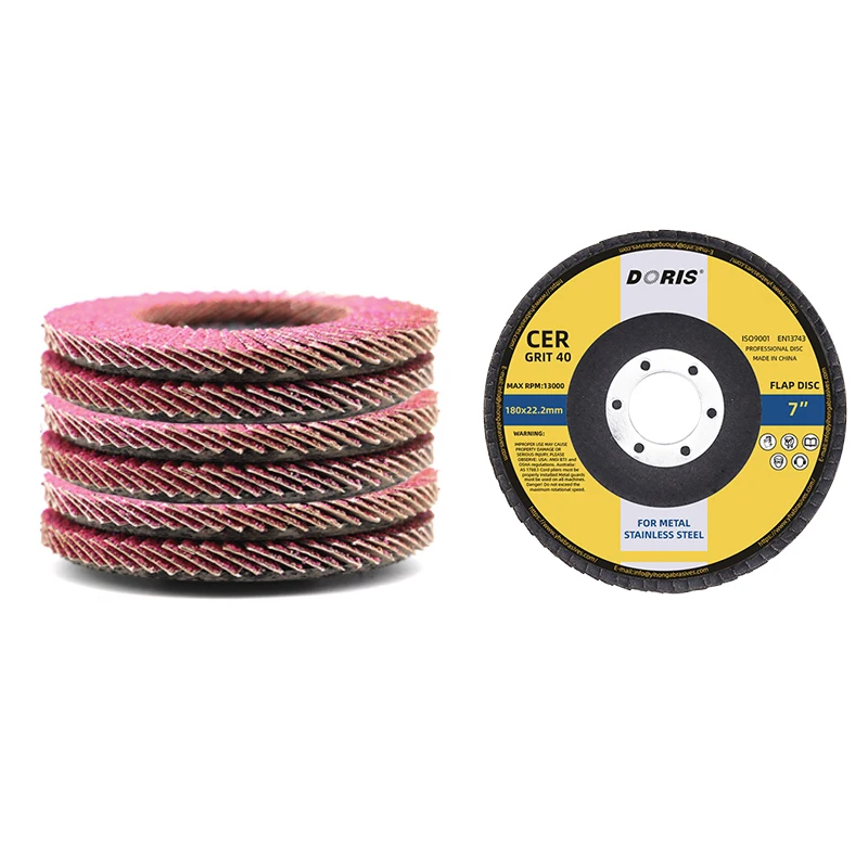 DORIS Chinese Manufacturer International Quality 180 mm 7Inch 40 60 80 Grit Ceramic Flap Sanding Disc With Fiberglass Backing