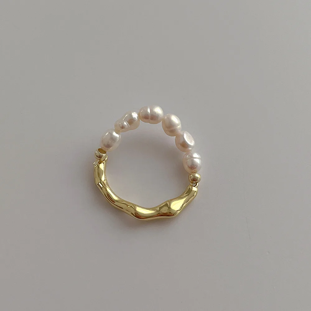 High quality 18k gold plated real freshwater pearl rings jewelry elastic adjustable natural mother of pearl ring for women