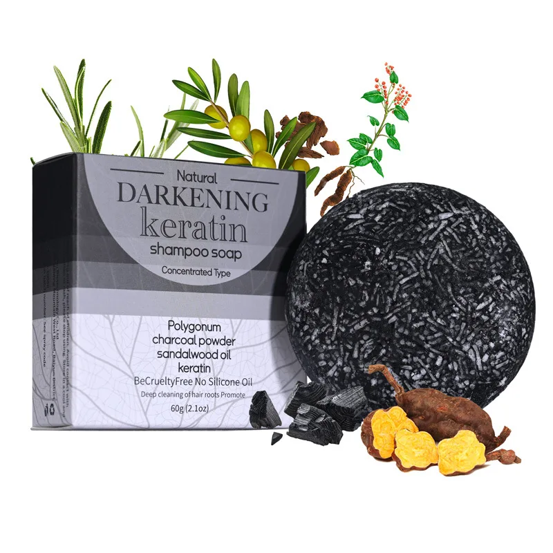 OEM Handmade Hair Growth Black Soap Natural Black Solid Soap Shampoo for Grey Hair with Travel Tin Packaging