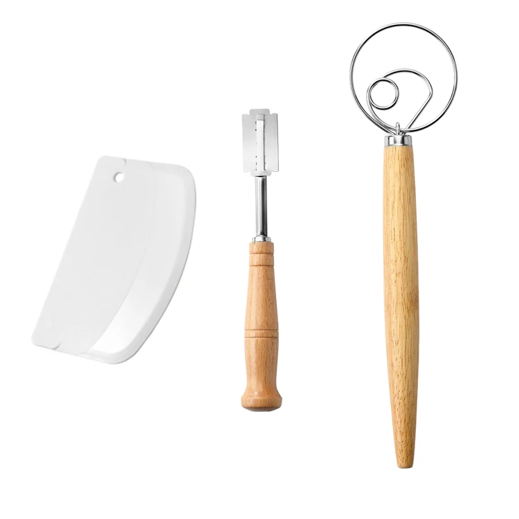 Kitchen hot selling home handcraftede baking dough bread wire egg whisk and bread lame set