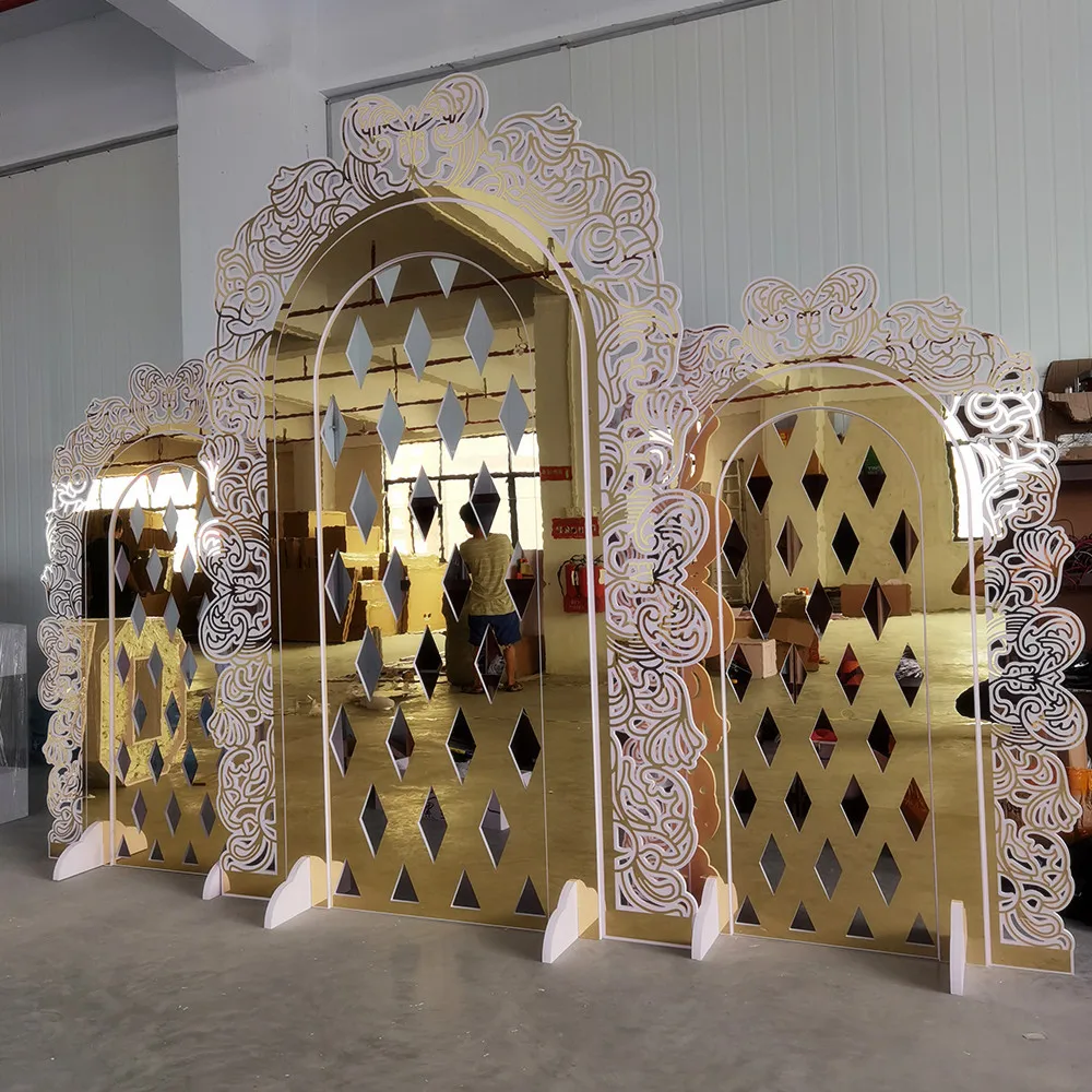 Customize  Acrylic Indian Style Curved Panel Backdrop Arch Stand For Wedding Event Decoration