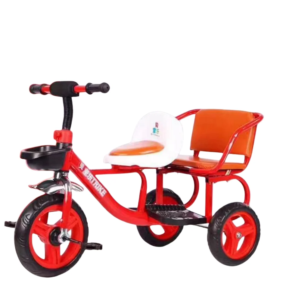 Cheap price factory double 2 seats two seater 3 wheel bike bicycles walker twins baby tricycle trike for kids children two baby
