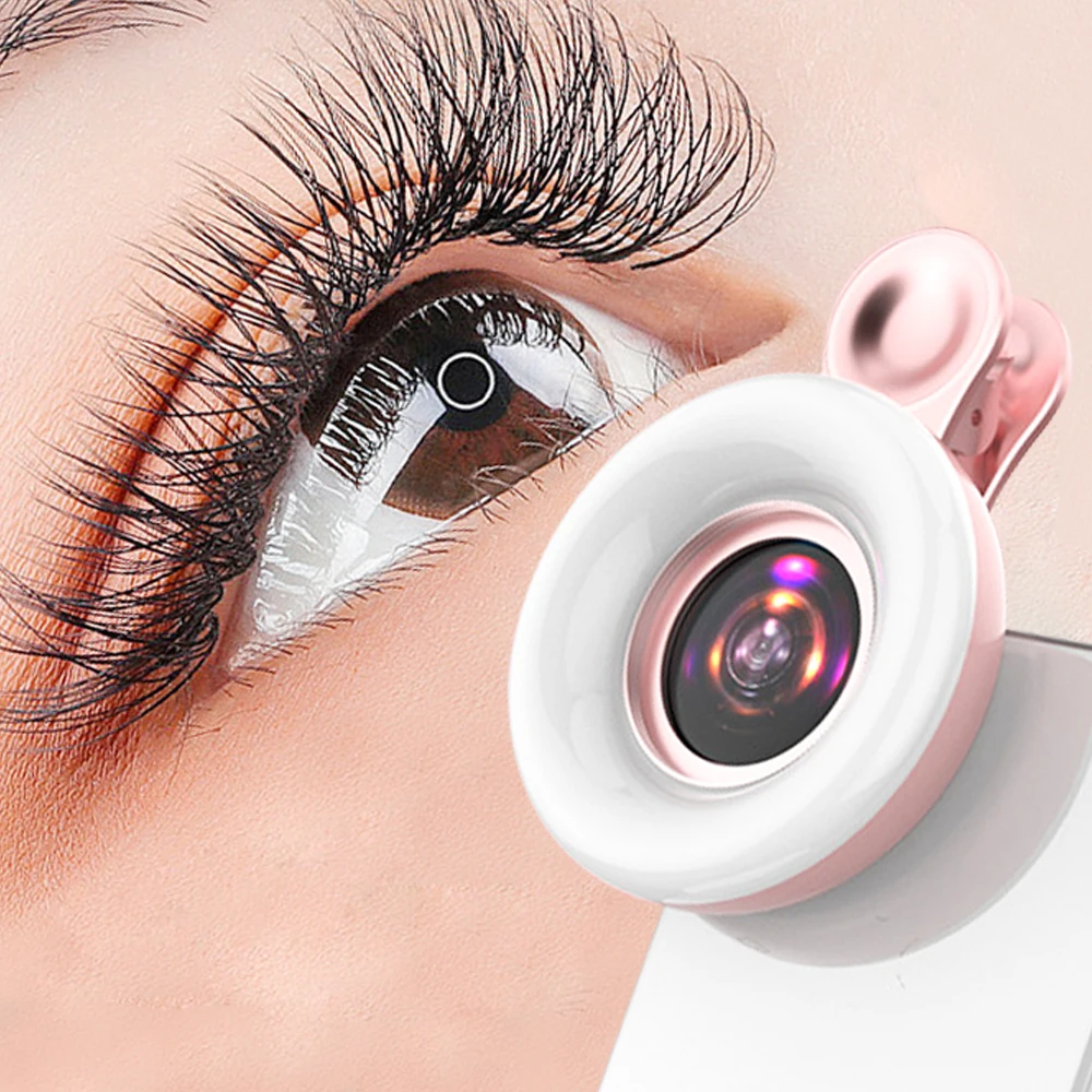 Mobile Phone Fill Light 15X Macro Lens Portable Selfie LED Flash Light Universal Ring Clip Light for Lash and Nail Art