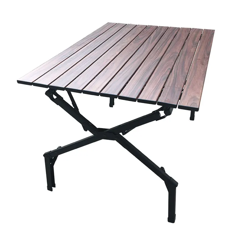 OnwaySports Outdoor Height Adjustable Portable Aluminum Wood Roll Egg Folding Picnic Camping Table